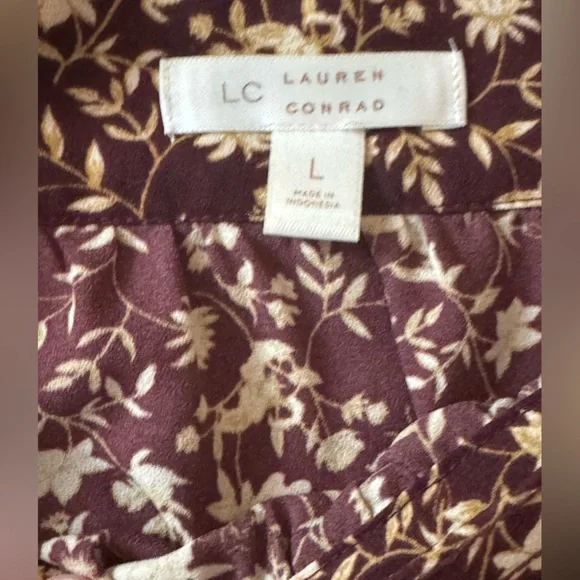 LC Lauren Conrad Red Smocked 3/4 Sleeve Blouse - Picture 2 of 3